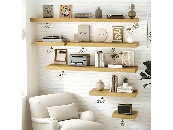Vivelove Oak Floating Shelves 12" W, 12" Deep