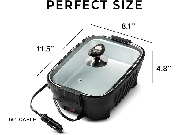 Zone Tech CT0008 12V Personal Roaster with Glass Lid Black