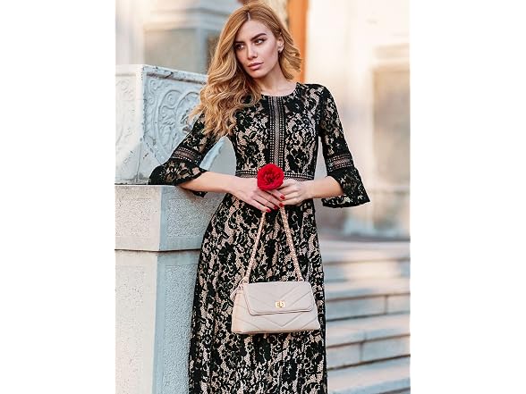 Missmay Women (L) Full Lace Contrast Bell Dress