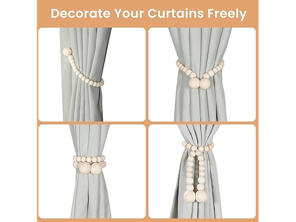 Wooden Bead Curtain Tiebacks 2 Pack