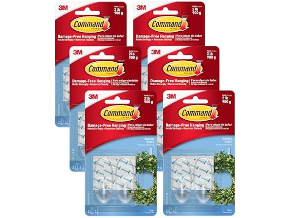Command Clear Medium Hooks, 2-Hooks/Pack, 6-Packs