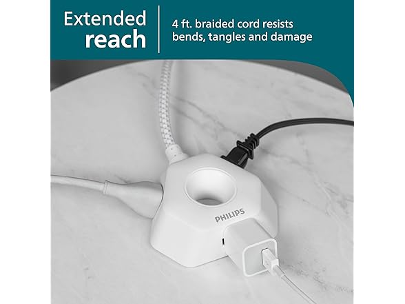 4ft Extension Cord 3 Outlets White