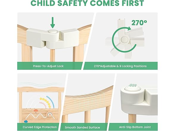 Foldable Wooden Playpen - Adjustable Wood Baby Play Yard with Child-Proof Lock, Indoor Large Safety Fence for Babies and Toddlers - Easy Assembly, 55 x 55 x 24 inches, Rainbow Dream, Natural (Open Box)