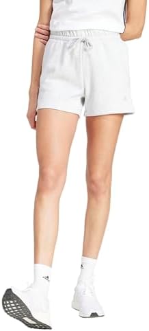 adidas Women's Essentials Small Logo Feel Cozy Shorts, Light Grey Heather/White
