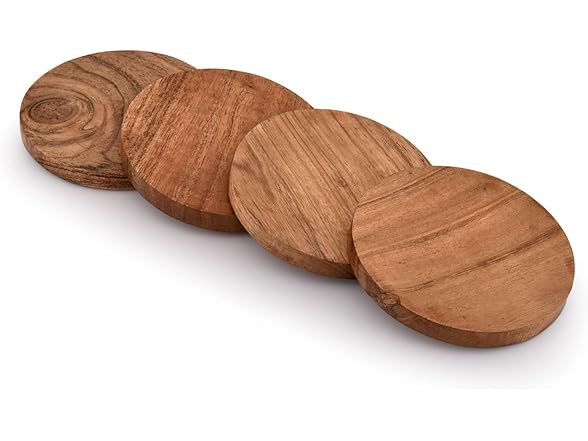  Samhita Acacia Wood Round Coasters 
