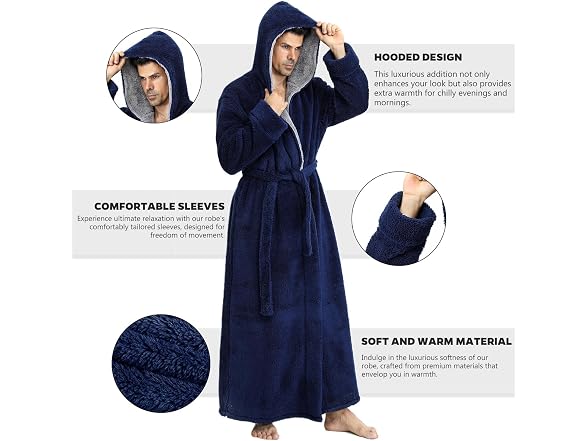 Hellomamma Men (XL) Hooded Long Plush Fleece Robe