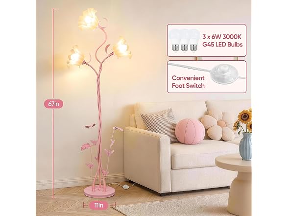 TOBUSA Flower Floor Lamp for Bedroom, 3-Head Whimsical