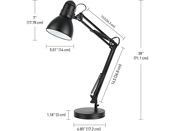 GLOBE Swing Arm Desk Lamp 28in Black