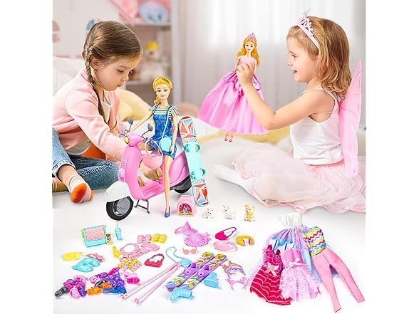 67PCS Doll Playset with Scooter & 11.5 Inch Doll