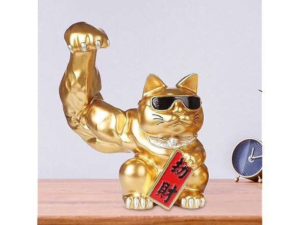 FRECI Lucky Cat Figurine Muscle Arm Cat
