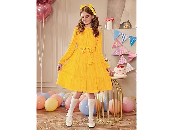 Arshine 11-12 Yrs Girls YellowLong Sleeve Dress Tween Fall