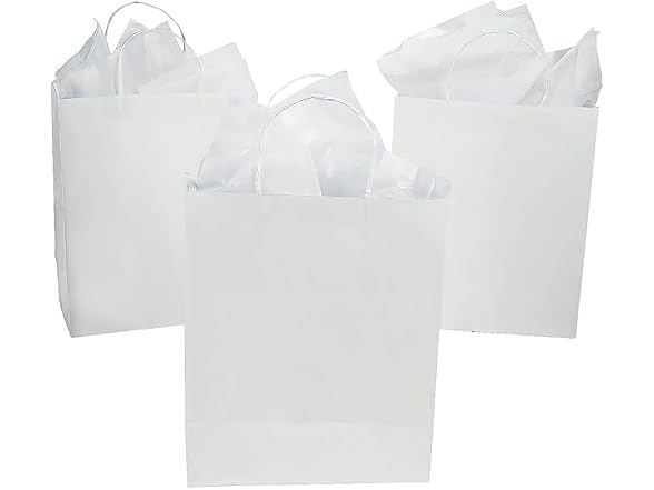 Fun Express DIY Large White Paper Gift Bags - (Pack of 12)