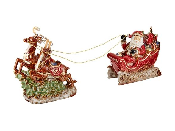 Porcelain 10" h Santa, Sleigh and Reindeer