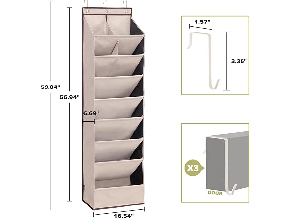 STORAGEIDEAS Door Shoe Organizer Beige, 8 Layers, 2-Pack