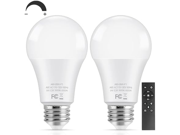 TOBUSA A19 LED Light Bulbs with Remote, 2 Pack
