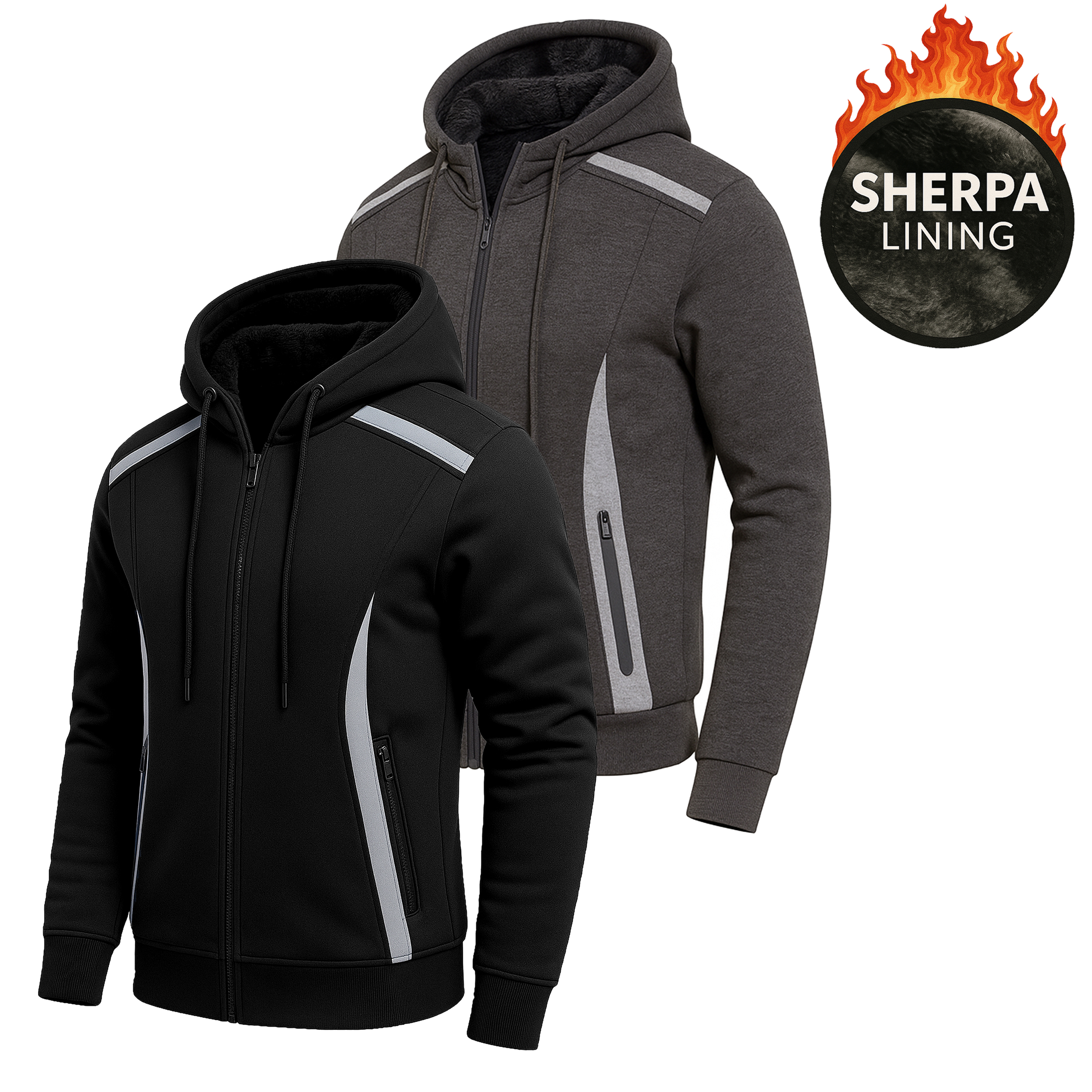 Men's Sherpa Reflective Tech Zip Hoodies - Gallery 27