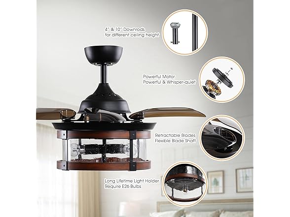 Parrot Uncle F3506Q110V 36" Ceiling Fan, Black