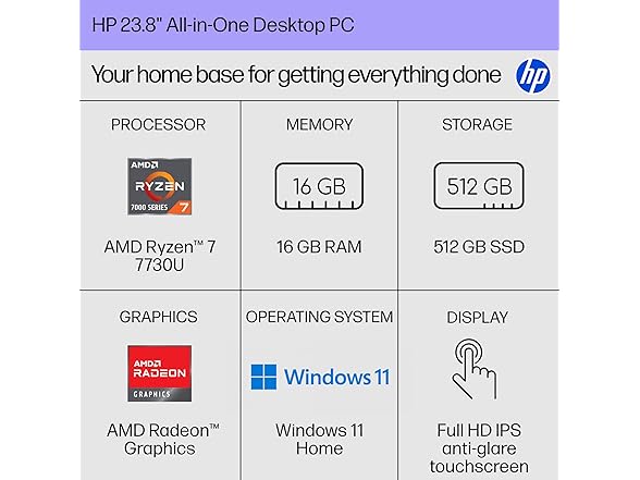 HP 23.8" All-in-One Desktop PC 24-cr0190
