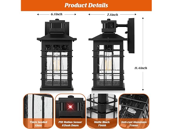Kondras Black Motion Sensor Wall Light