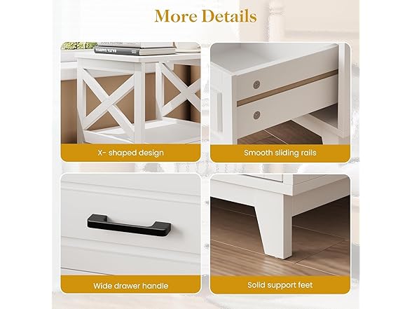 RoyalCraft 30" Tall Nightstand, Modern Painted Bedside Table with 2 Drawers and Open Shelf, Wood Side Table for Bedroom, Home Office, White-Open Shelf Above, Set of 2 (Open Box)