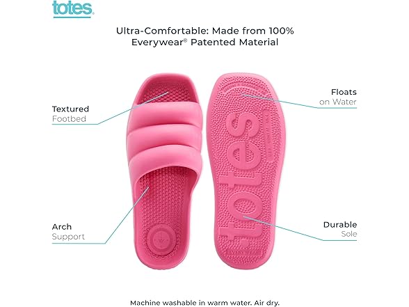 totes Women's Everywear Puffy Slide Sandal, Azalea, 10