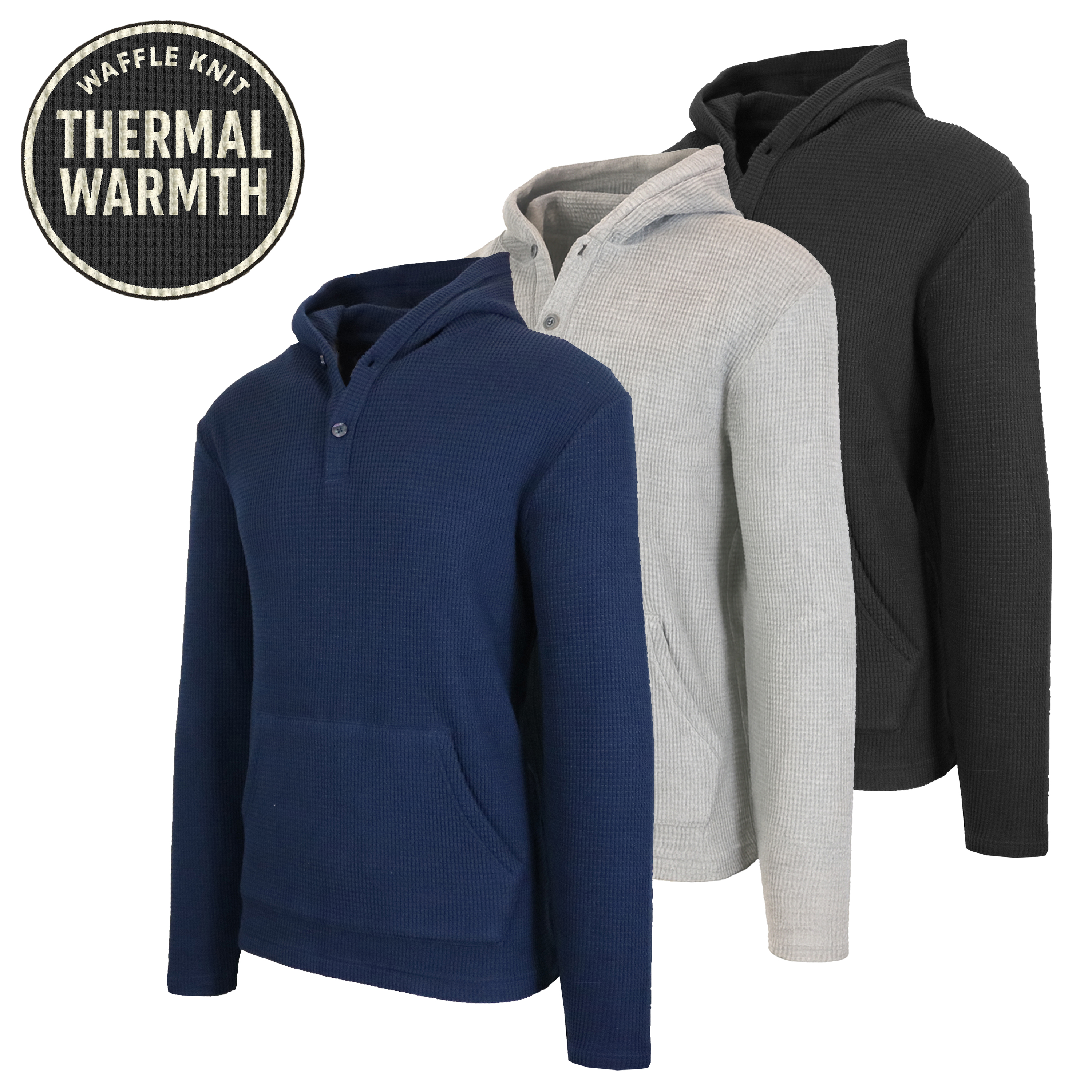 3Pk Mens Waffle-Knit Thermal Henley Pullover - Gallery 8