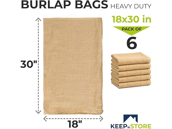 Burlap Storage Bags 18" x 30", Pack of 6 