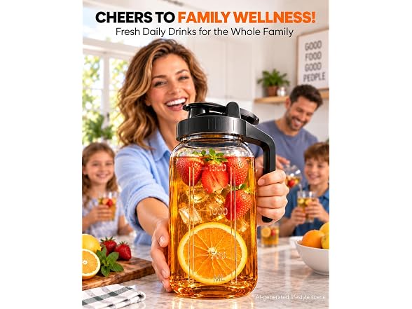 VA1KENE 64oz Mason Jar Glass Pitcher