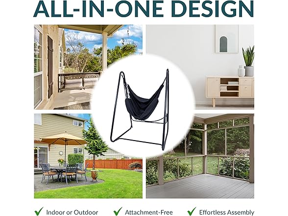 Sunnydaze Patio Hammock Chair with Stand- Black