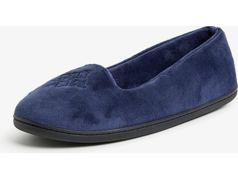Dearfoams Women's Rebecca Lightweight Cozy Memory Foam Closed Back Slipper With Wide Widths, Peacoat Velour, 11-12 Wide