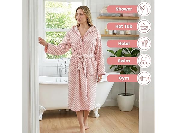 PJGGZ Checkered Hooded Bathrobe