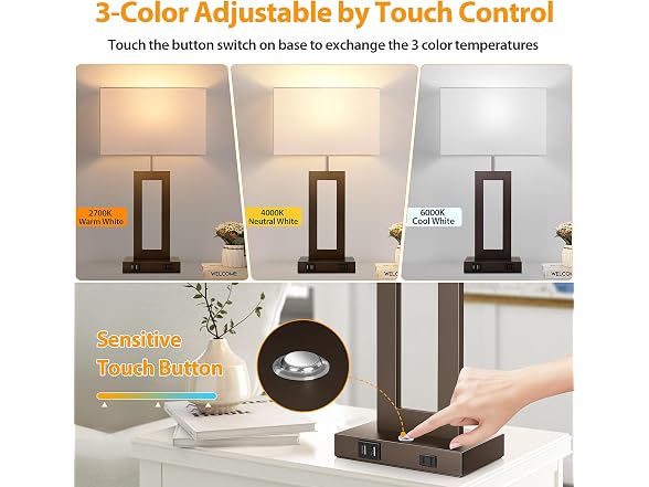 Kondras 3 Color Temperatures Brown Table Lamps Set of 2
