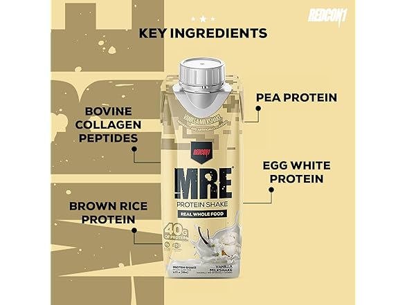 REDCON1 MRE Ready to Drink Protein Shakes, Vanilla Milkshake