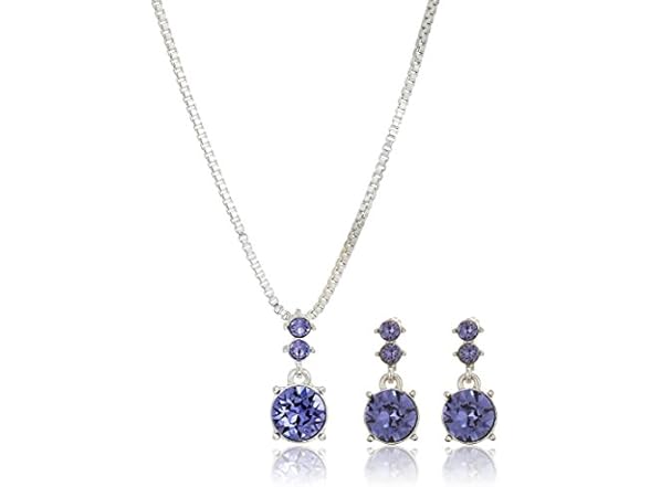 Nine West Women Purple Necklace Earrings Set