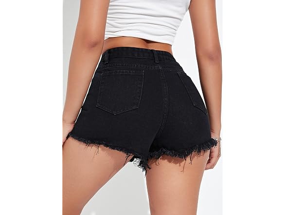 Wdirara Women (S) High Waisted Raw Ripped Shorts