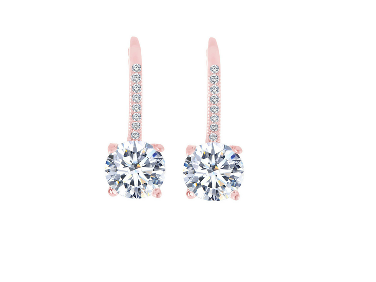 AAA IGT-DAAS-DBE1679-R Round Cut Crystal Leverback Earrings 18K Rose Gold 