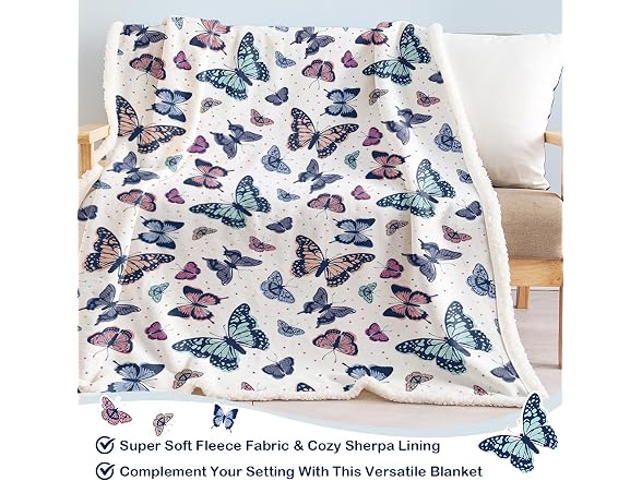 SOULZZZ Colorful Butterfly Blanket Sherpa Throw Bl