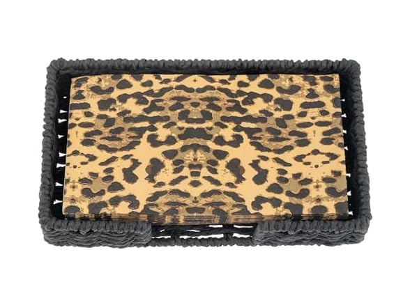 Woven Napkin Holder with Paper Napkin Set, Leopard
