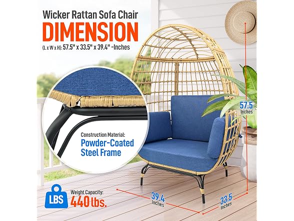SereneLife Wicker Rattan Egg Chair with Cushions