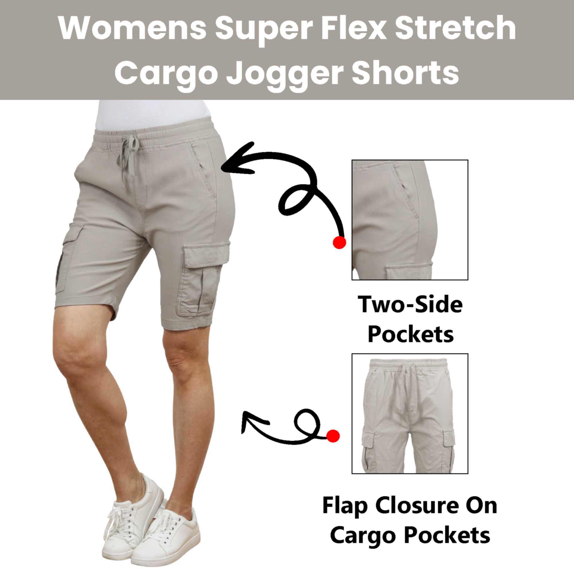 3Pk Womens Super Stretch Cargo Shorts - Gallery 12
