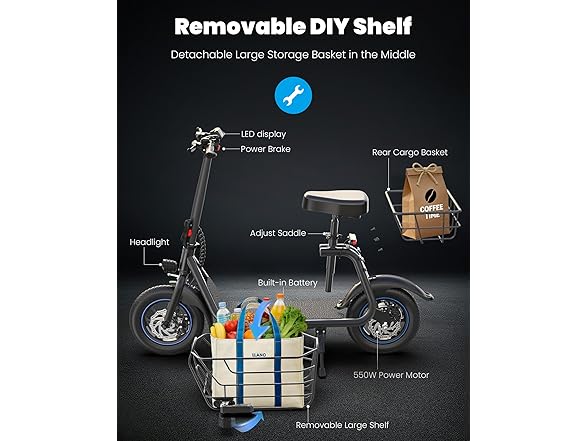 GYS-C1S E-scooter with seat basket