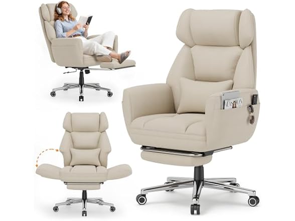 Ergonomic Criss Cross Office Chair with Footrest, Ivory