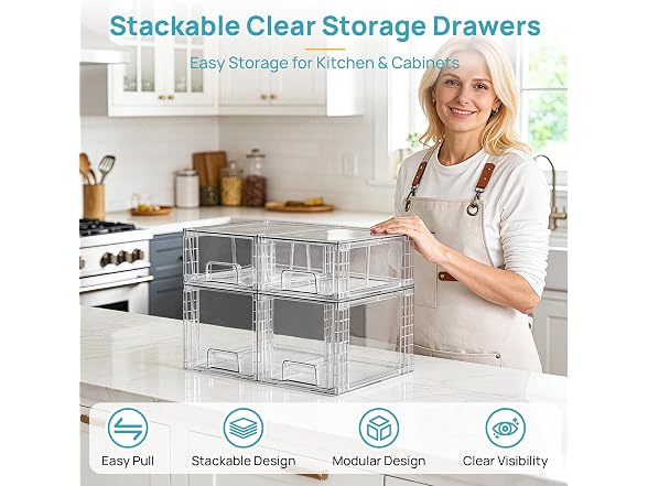 Vtopmart Stackable Storage Drawers, 4 Pack