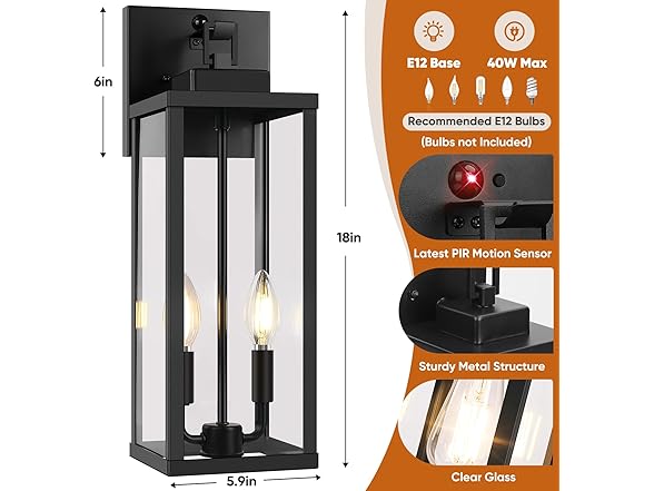 BesLowe 18” Motion Sensor Outdoor Lights