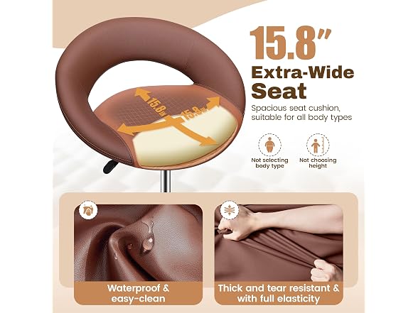 Drafting Chair with Back, Height Adjustable Rolling Stool with Foot Rest, Tall 360° Swivel Stool PU Leather Chair with Wheels for Home Office, Standing Desk, Brown (Open Box) - Gallery 5