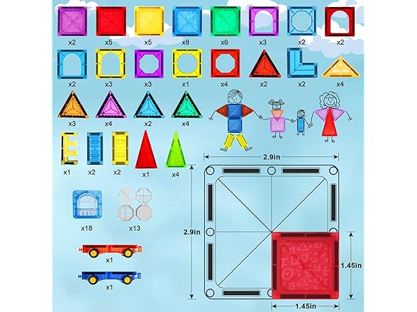 ShowyLive Magnetic Tiles 110PCS Set with 2 Cars