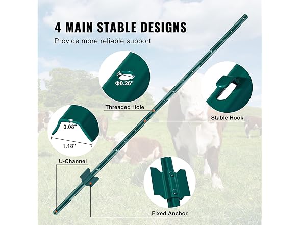 5 Feet Fence Post, 10 Pack U-Channel Heavy Duty