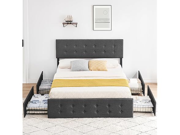 IDEALHOUSE Queen Bed, 4 Drawers, Grey