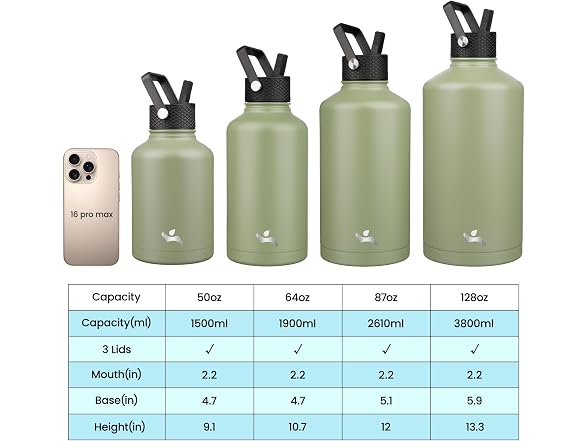 Konokyo 50 oz Insulated Stainless Steel Water Bottle Green