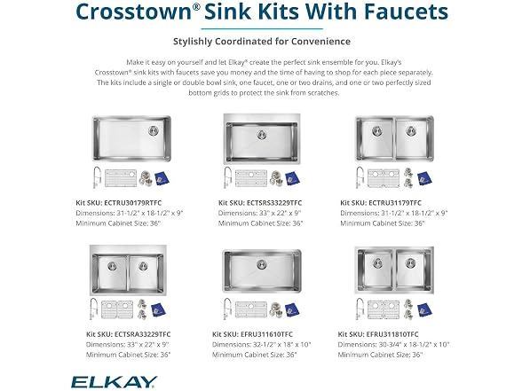 Elkay Crosstown 18 Gauge SS 31.5" Sink Kit w Faucet